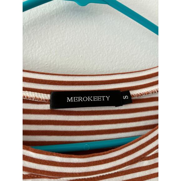 Merokeety Dress Women's Small Striped T-shirt Tie Waist Short Sleeve Pockets - Picture 3 of 6